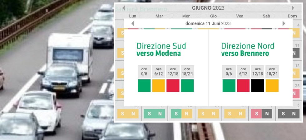 Traffico, pomeriggio da bollino nero sull'A22: rallentamenti previsti per chi viaggia verso nord
